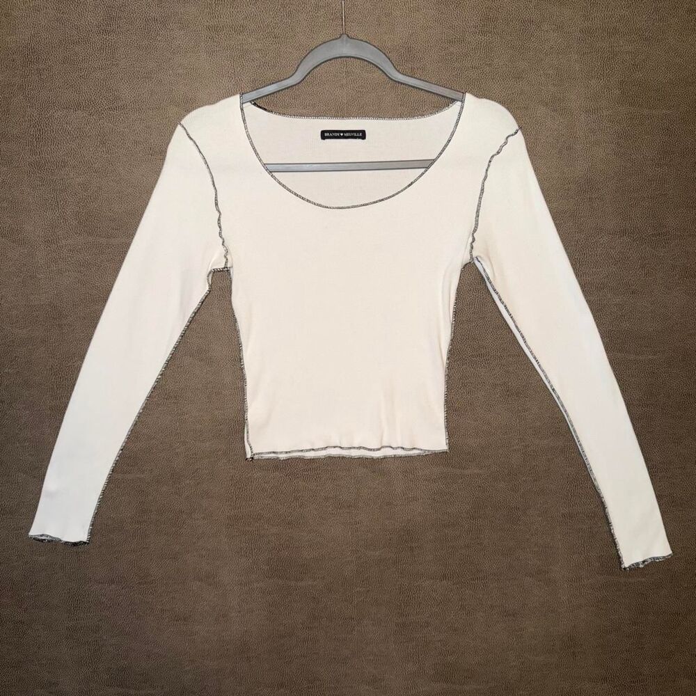 Brandy Melville white ribbed long sleeve top